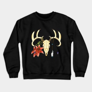 Deer Skull with red lilies Crewneck Sweatshirt